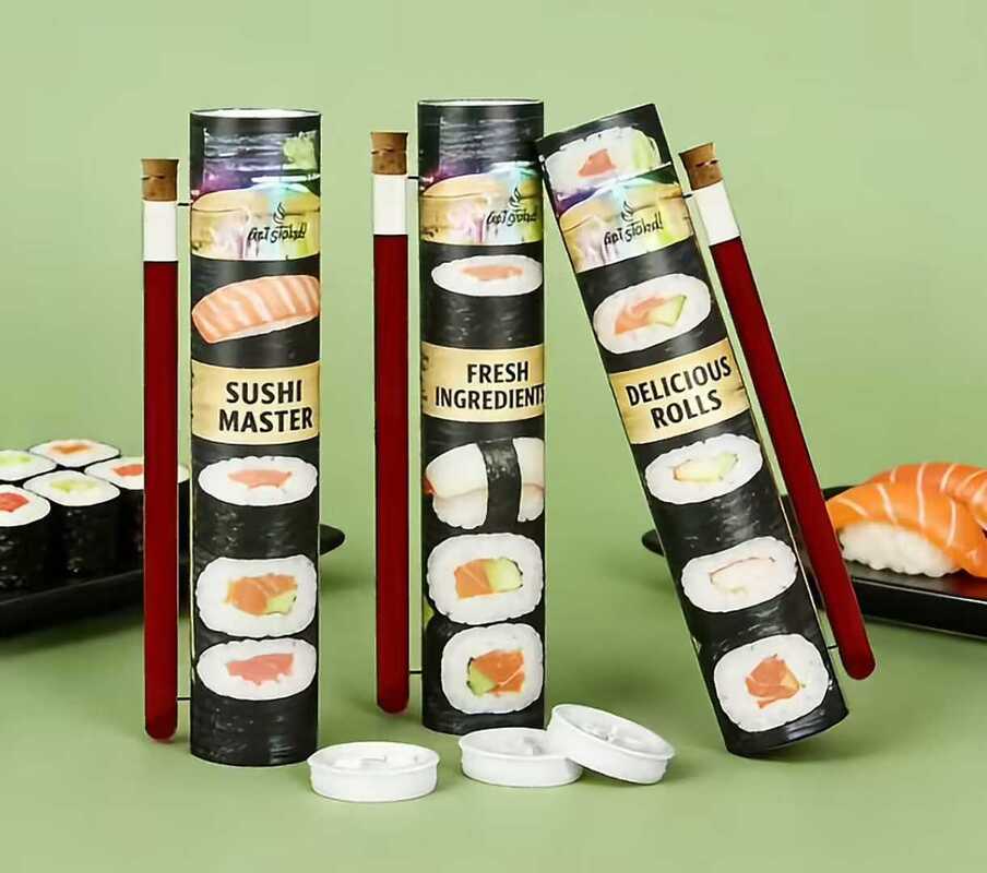 sushi tube ，Packaging sushi tray,tuituile sushi paper packing,tube and straw，Trendy tube-shaped sushi box.