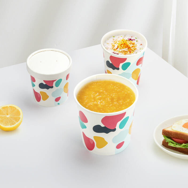 Плошка для супа бумаги Kraft крышки OEM устранимая пластиковая с поверхностной картиной